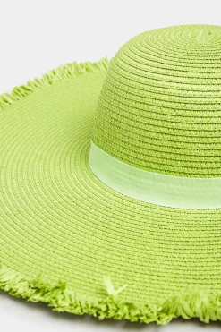 Yours Yours Lime Green Frayed Edge Straw Hat