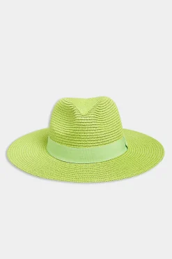 Yours Yours Lime Green Straw Fedora Hat