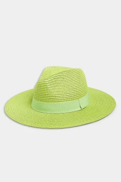 Yours Yours Lime Green Straw Fedora Hat