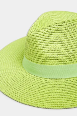 Yours Yours Lime Green Straw Fedora Hat