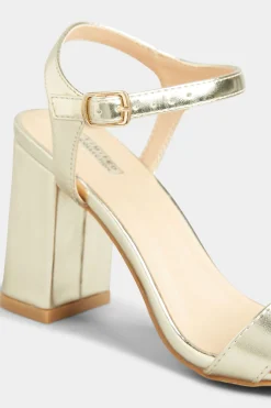Yours Yours Limited Collection Gold Block Heeled Sandal In Wide E Fit & Extra Wide Eee Fit