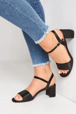 Yours Yours Limited Collection Black Satin Embellished Block Heel Sandals In Wide E Fit