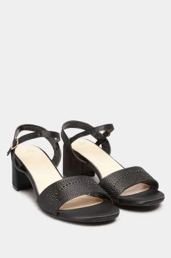 Yours Yours Limited Collection Black Satin Embellished Block Heel Sandals In Wide E Fit
