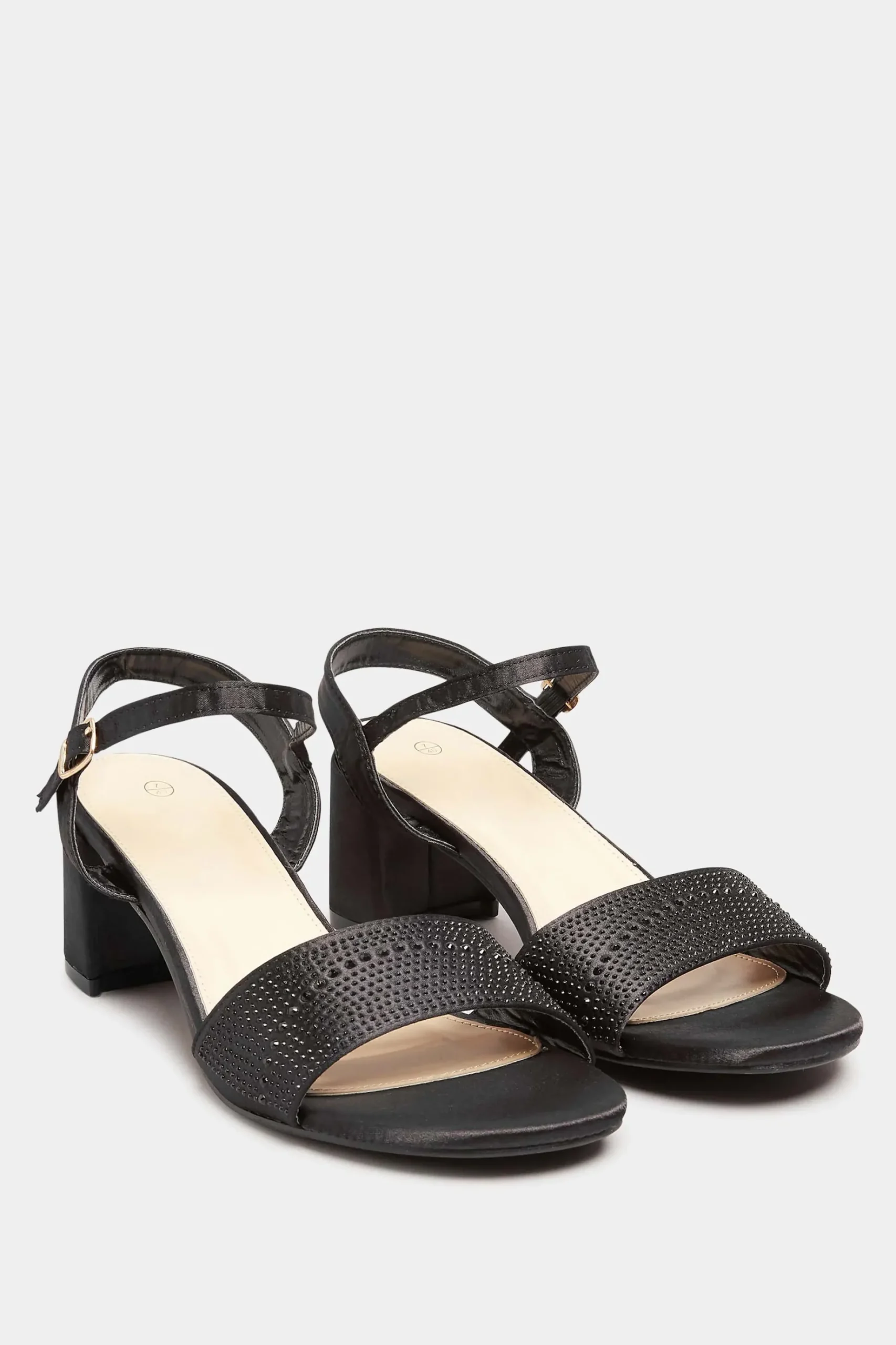 Yours Yours Limited Collection Black Satin Embellished Block Heel Sandals In Wide E Fit