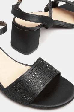 Yours Yours Limited Collection Black Satin Embellished Block Heel Sandals In Wide E Fit