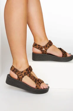 Yours Yours Limited Collection Black Leopard Print Sporty Platform Sandals In Extra Wide Eee Fit