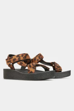 Yours Yours Limited Collection Black Leopard Print Sporty Platform Sandals In Extra Wide Eee Fit