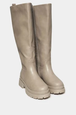 Yours Yours Limited Collection Beige Brown Faux Leather Knee High Boots In Extra Wide Eee Fit