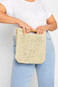 Yours Yours Natural Brown Crochet Bamboo Bag