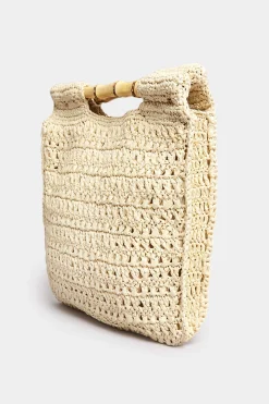 Yours Yours Natural Brown Crochet Bamboo Bag