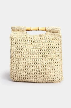 Yours Yours Natural Brown Crochet Bamboo Bag