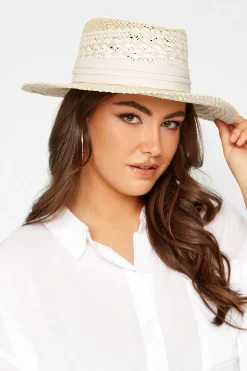 Yours Yours Natural Brown & White Contrast Straw Boater Hat