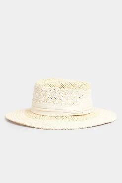 Yours Yours Natural Brown & White Contrast Straw Boater Hat