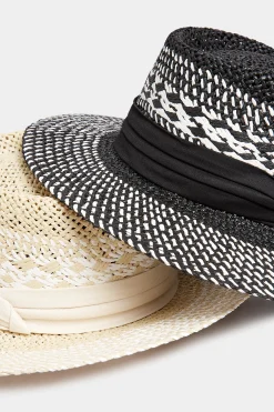 Yours Yours Natural Brown & White Contrast Straw Boater Hat