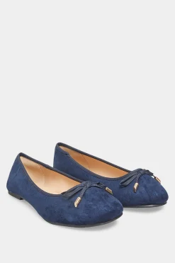 Yours Yours Navy Blue Ballerina Pumps In Wide E Fit & Extra Wide Eee Fit