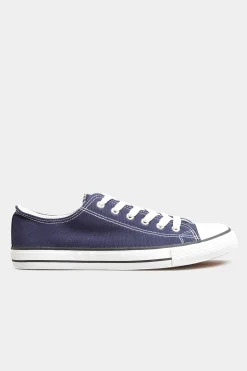 Yours Yours Navy Blue Low Canvas Trainer In Wide E Fit