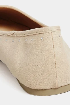 Yours Yours Nude Diamante Ballet Shoes In Wide E Fit & Extra Wide Eee Fit