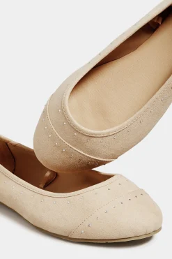 Yours Yours Nude Diamante Ballet Shoes In Wide E Fit & Extra Wide Eee Fit