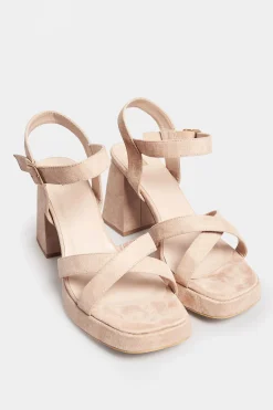 Yours Yours Nude Platform Flat Sandal Heels In Wide E Fit & Extra Wide Eee Fit
