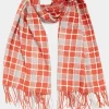 Yours Yours Orange Check Print Tassel Scarf