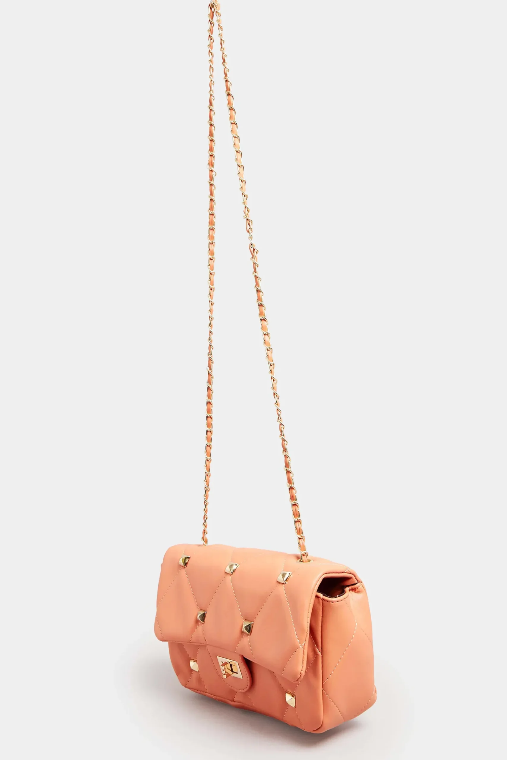 Yours Yours Orange Studded Quilted Chain Bag