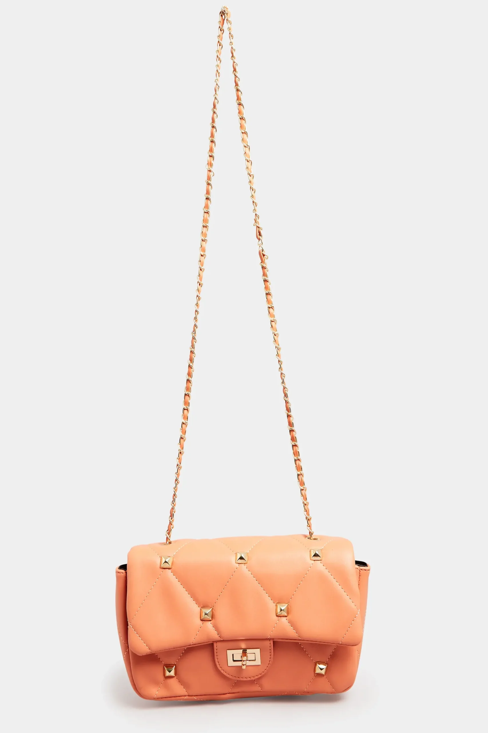 Yours Yours Orange Studded Quilted Chain Bag