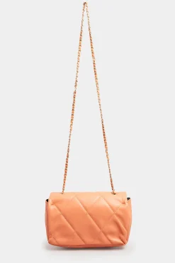 Yours Yours Orange Studded Quilted Chain Bag