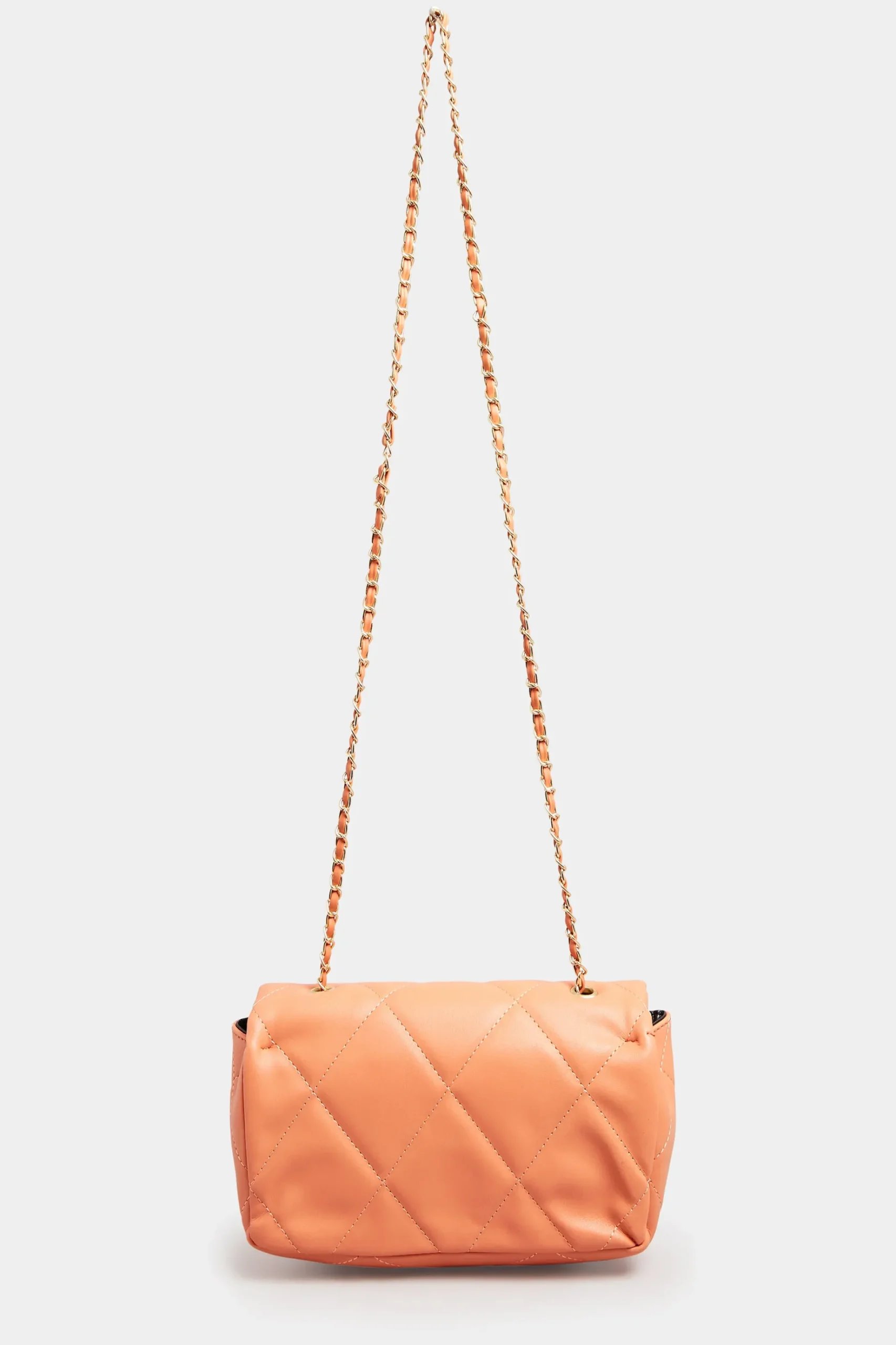 Yours Yours Orange Studded Quilted Chain Bag