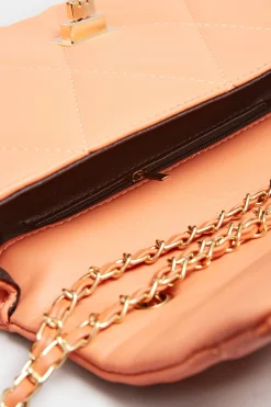 Yours Yours Orange Studded Quilted Chain Bag