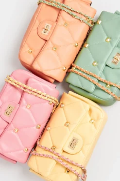 Yours Yours Orange Studded Quilted Chain Bag