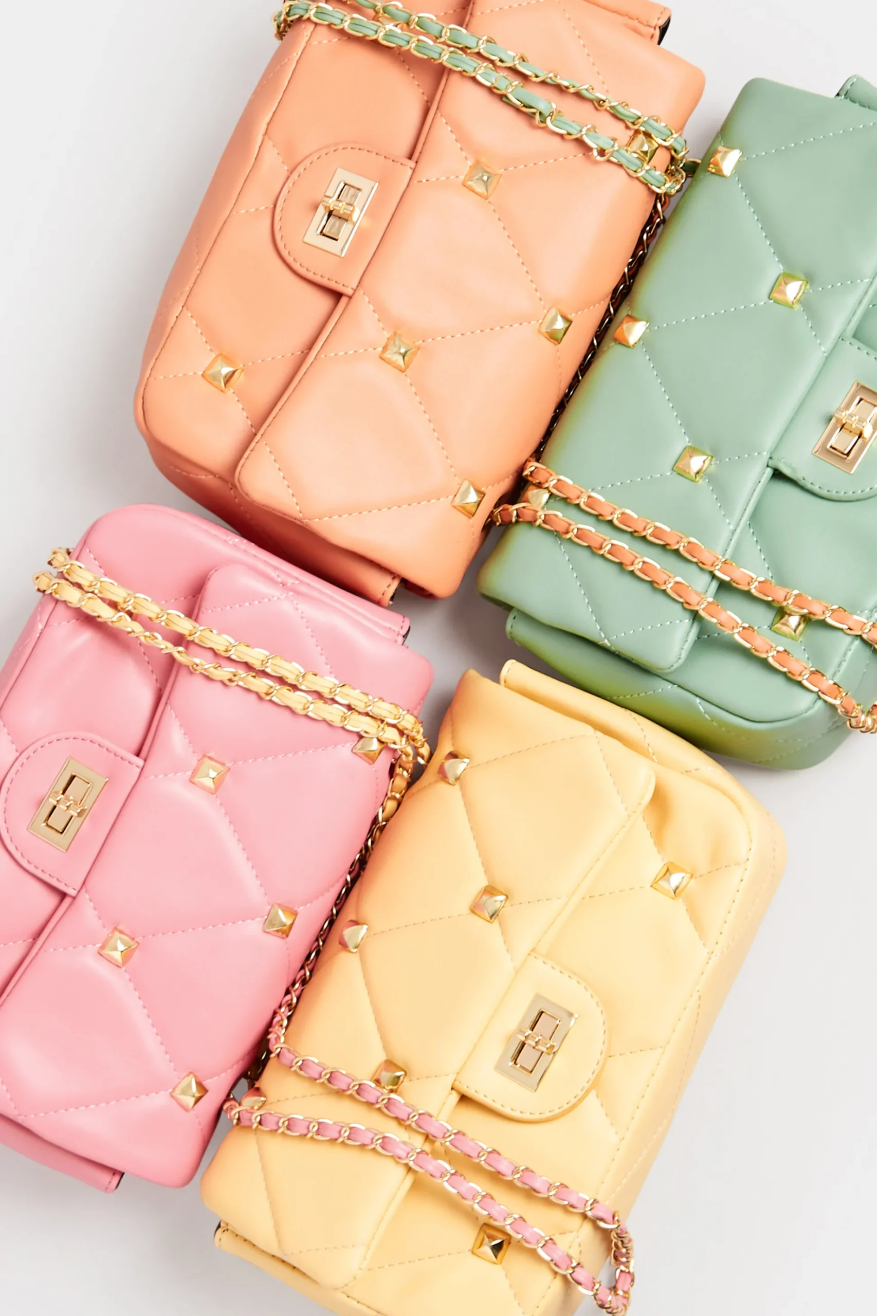 Yours Yours Orange Studded Quilted Chain Bag