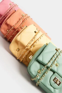 Yours Yours Orange Studded Quilted Chain Bag