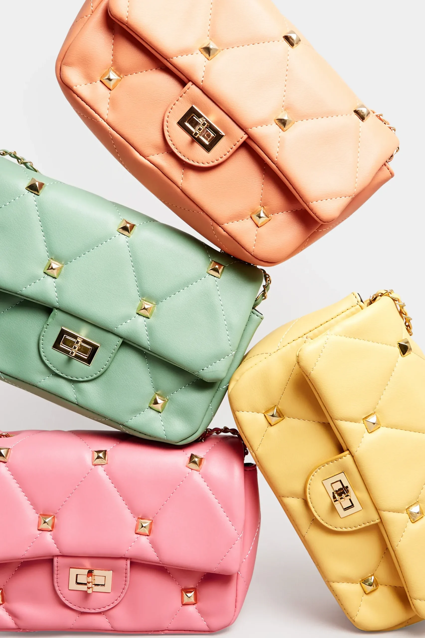 Yours Yours Orange Studded Quilted Chain Bag