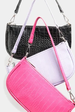 Yours Yours Pink Faux Croc Shoulder Bag