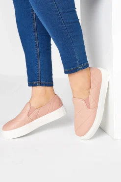 Yours Yours Pink Quilted Slip-On Trainers In Extra Wide Eee Fit