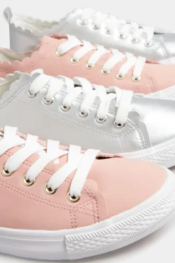 Yours Yours Pink Scalloped Edge Trainers In Wide E Fit