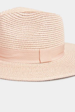 Yours Yours Pink Straw Fedora Hat