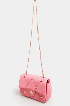 Yours Yours Pink Studded Quilted Chain Bag