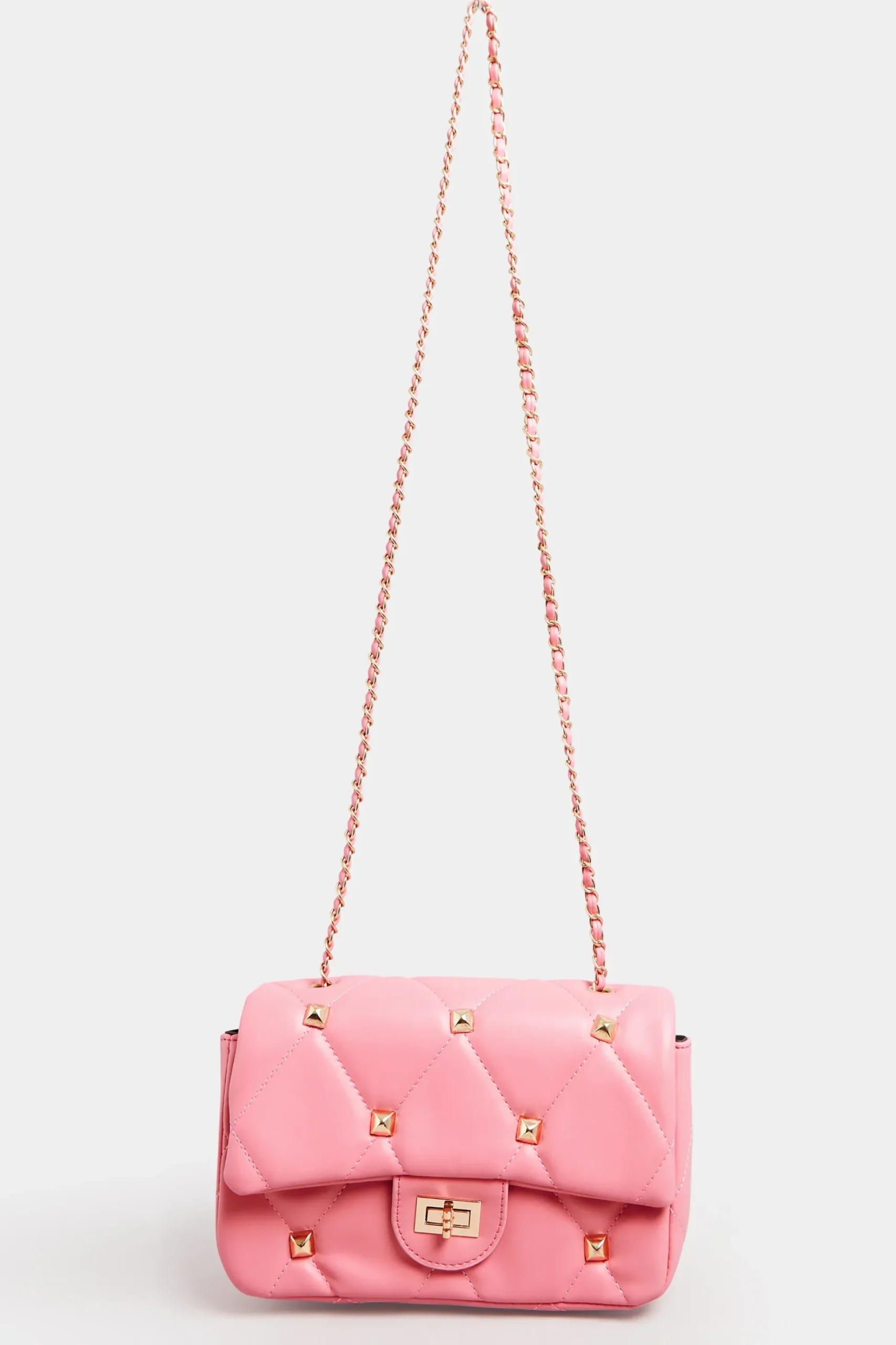 Yours Yours Pink Studded Quilted Chain Bag