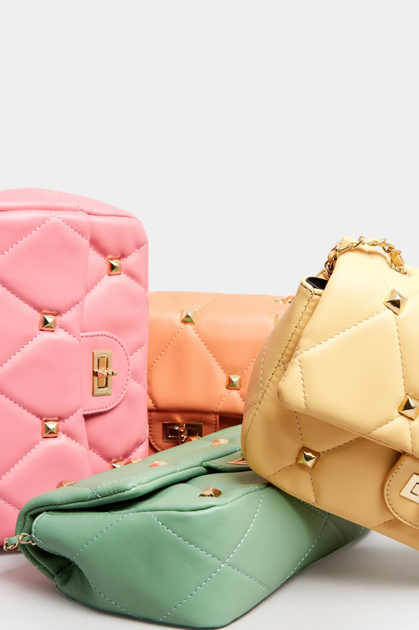 Yours Yours Pink Studded Quilted Chain Bag