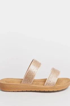 Yours Yours Rose Gold & Brown Glitter Strap Mule Sandals In Extra Wide Eee Fit