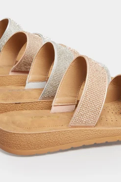 Yours Yours Rose Gold & Brown Glitter Strap Mule Sandals In Extra Wide Eee Fit