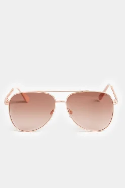 Yours Yours Rose Gold Chain Aviator Sunglasses