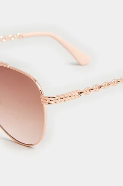 Yours Yours Rose Gold Chain Aviator Sunglasses