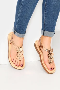 Yours Yours Rose Gold Diamante Butterfly Sandals In Extra Wide Eee Fit
