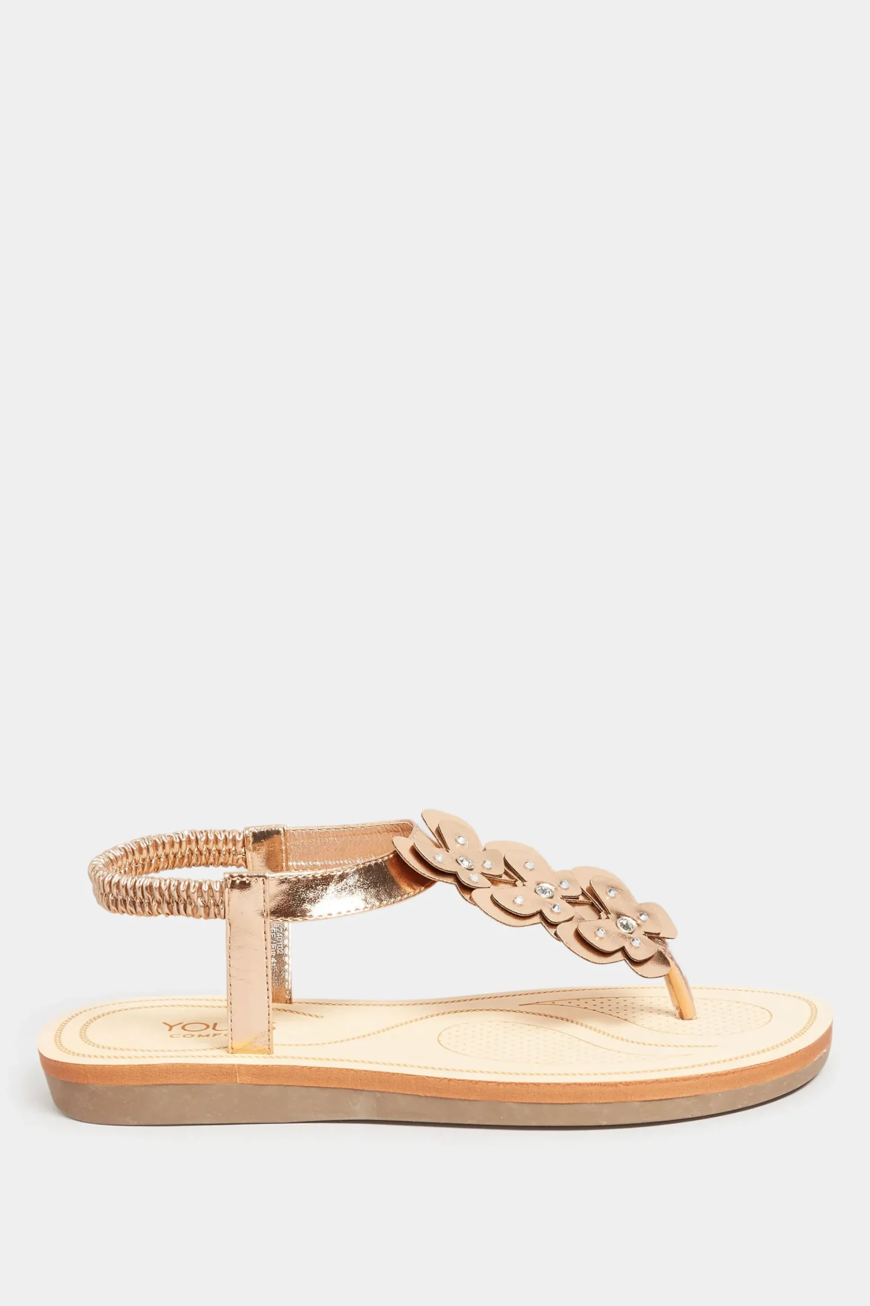 Yours Yours Rose Gold Diamante Butterfly Sandals In Extra Wide Eee Fit