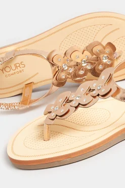 Yours Yours Rose Gold Diamante Butterfly Sandals In Extra Wide Eee Fit