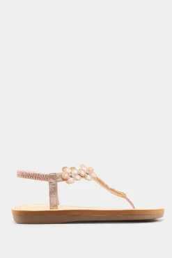 Yours Yours Rose Gold Diamante Flower Sandals In Wide E Fit & Extra Wide Fit