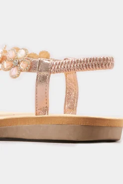 Yours Yours Rose Gold Diamante Flower Sandals In Wide E Fit & Extra Wide Fit