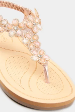 Yours Yours Rose Gold Diamante Flower Sandals In Wide E Fit & Extra Wide Fit